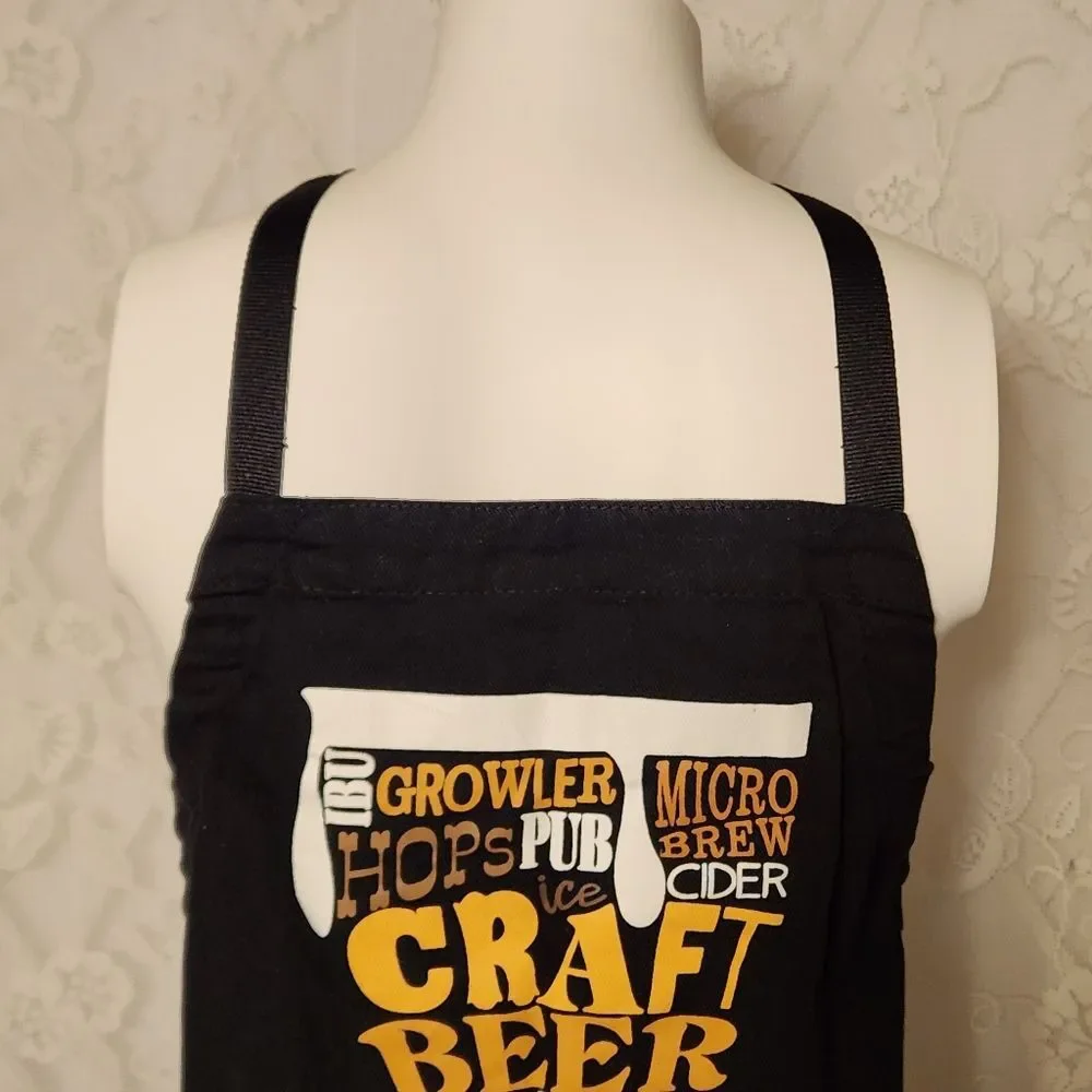Craft Beer IPA Ale Bib Apron Black Adjustable Xtra Long Tie 100% Cotton